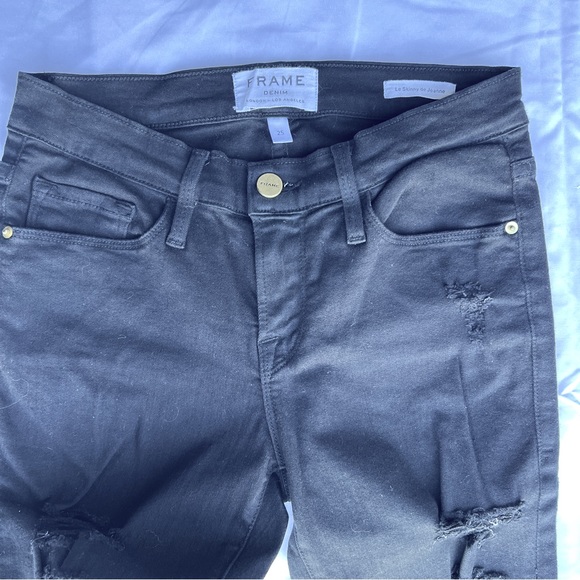 FRAME Denim Le Skinny de Jeanne Jeans in Jefferson Noir Women 25 Distressed Leg - Picture 4 of 12